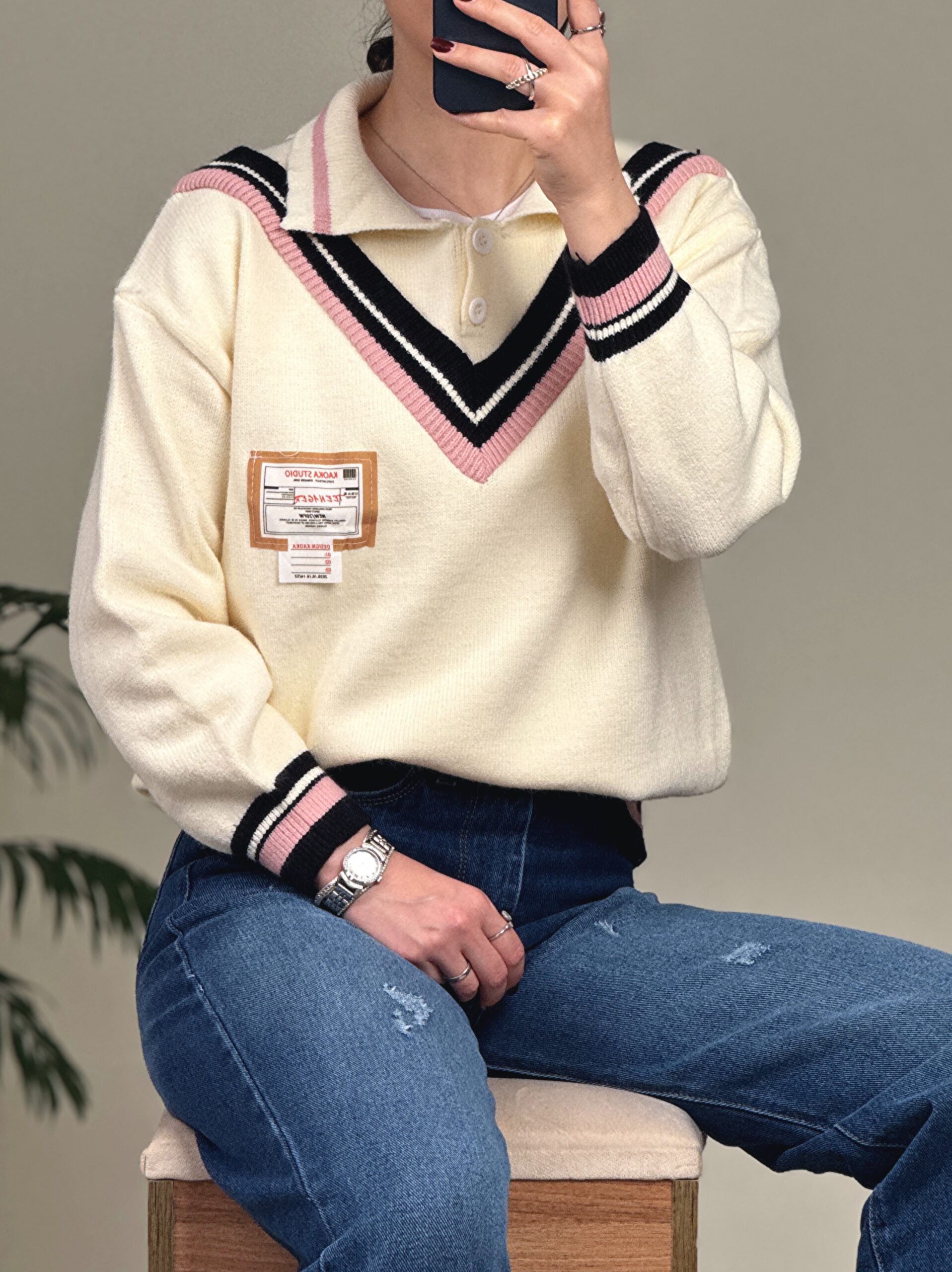 بلوز بافت یقه هفت دو دکمه - Image 2