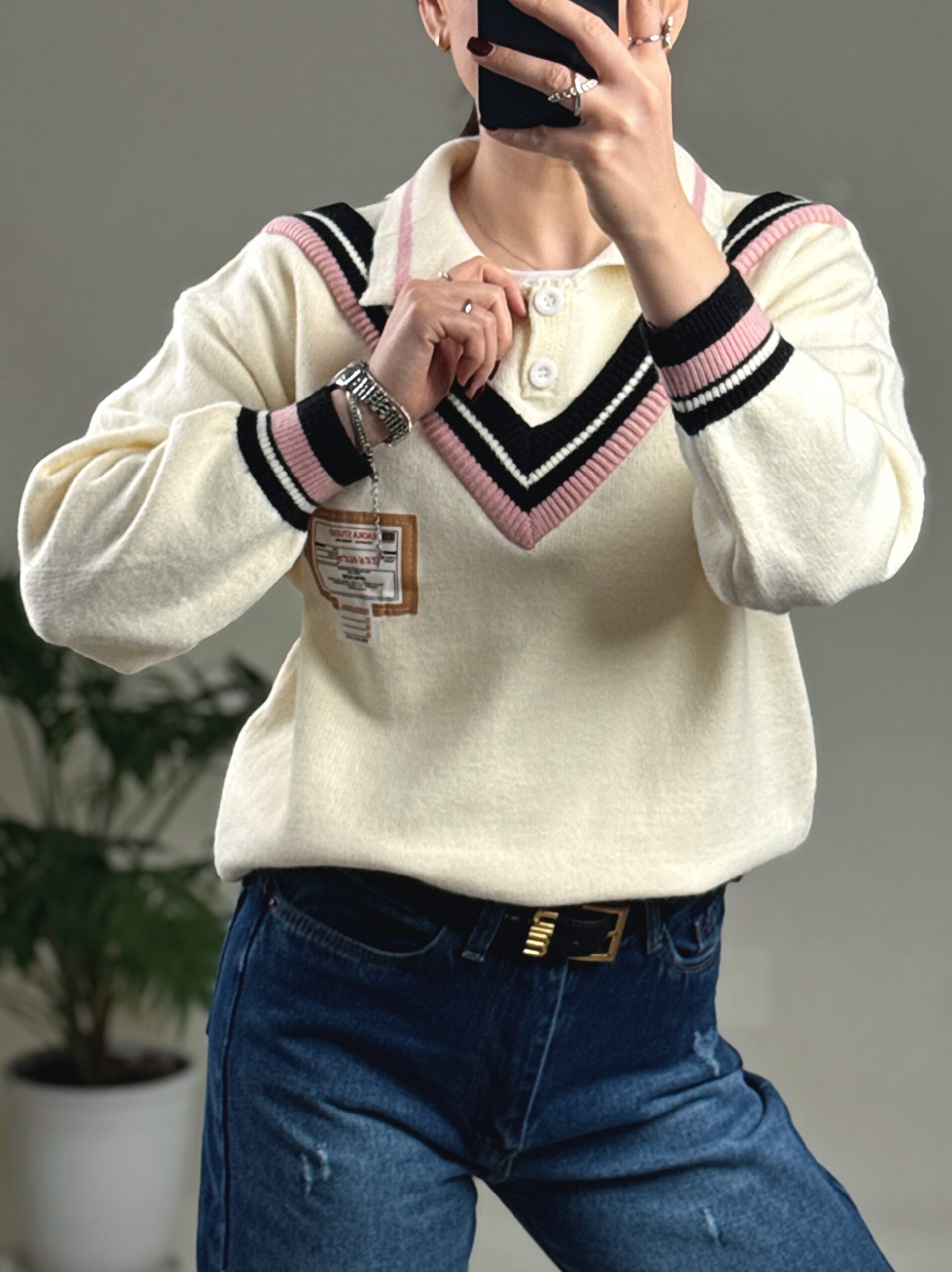 بلوز بافت یقه هفت دو دکمه - Image 3