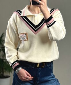 بلوز بافت یقه هفت دو دکمه