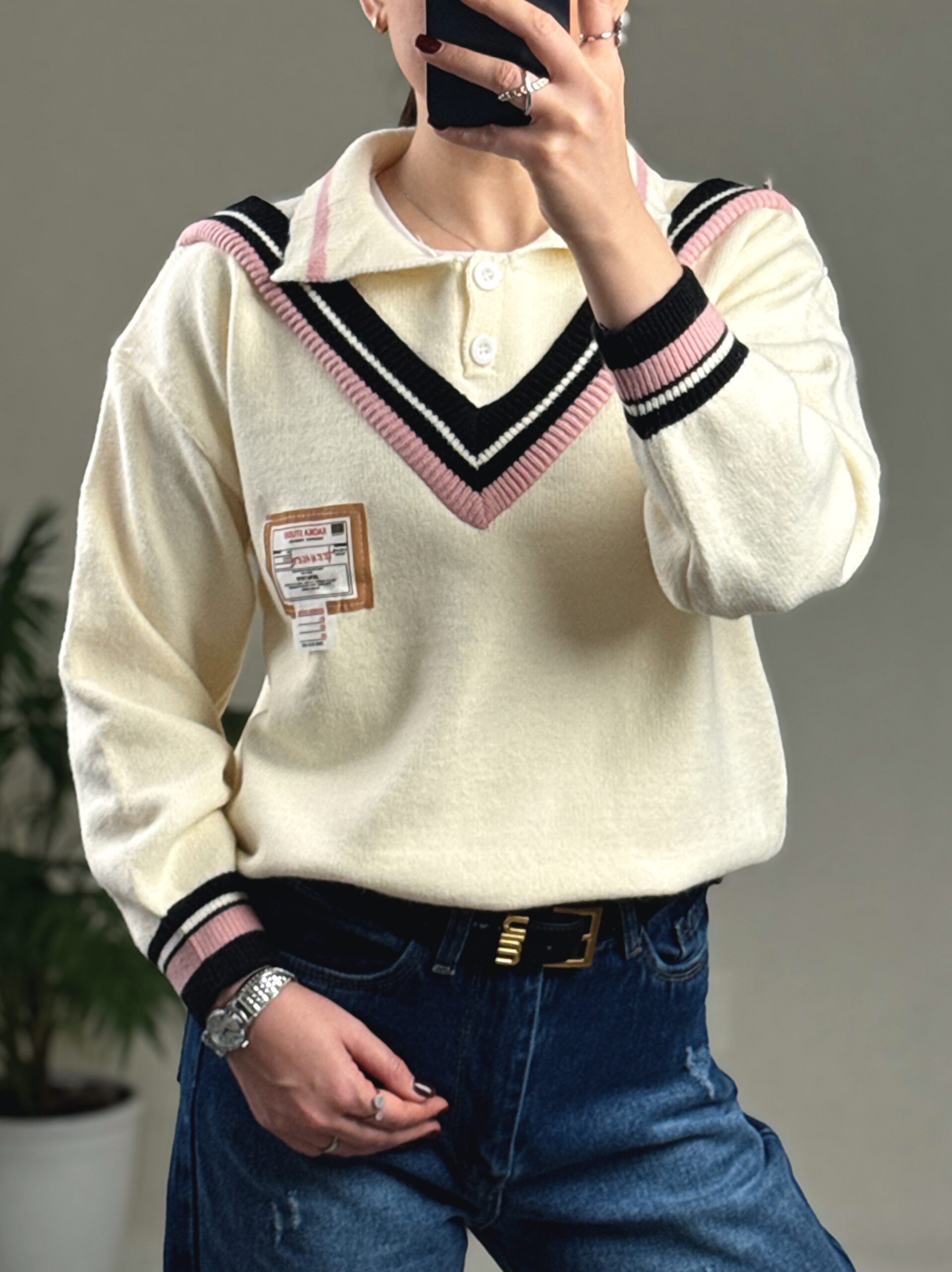 بلوز بافت یقه هفت دو دکمه