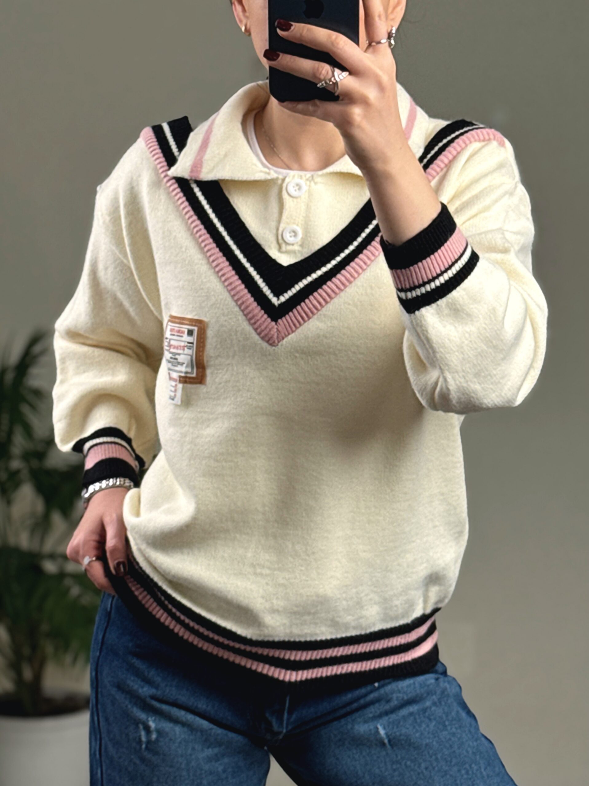 بلوز بافت یقه هفت دو دکمه - Image 4