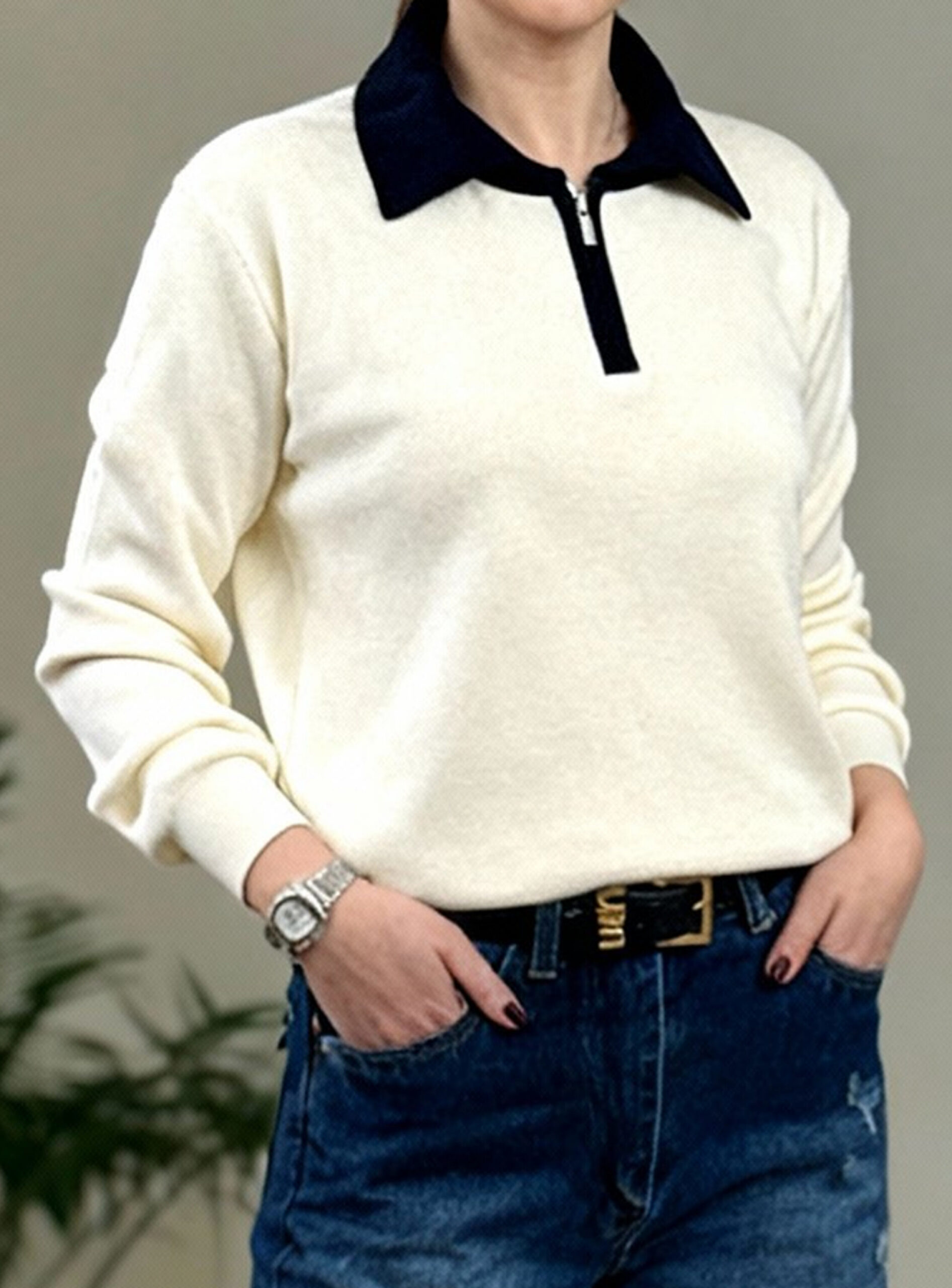 بلوز بافت نیم زیپ کالج - Image 2