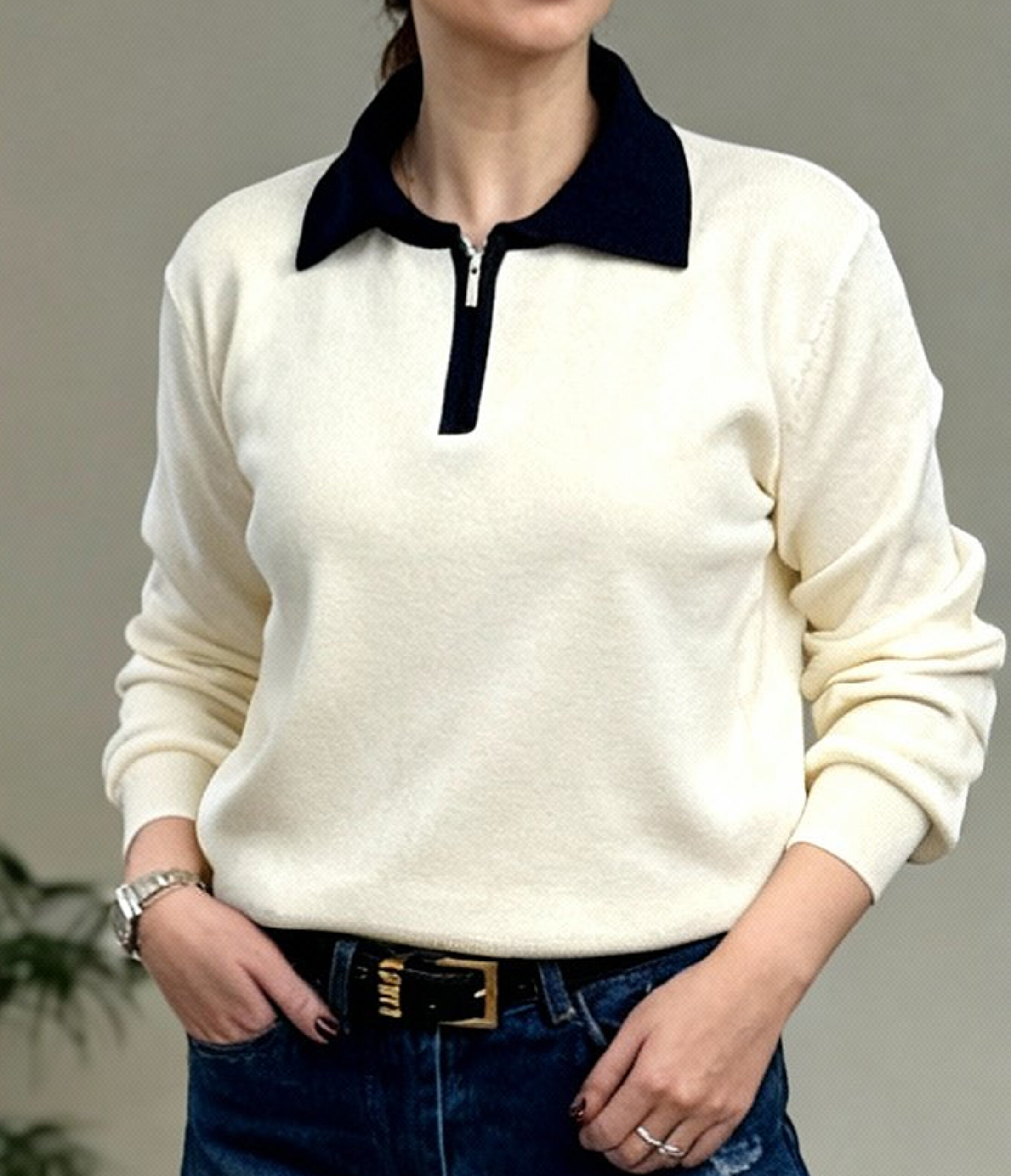 بلوز بافت نیم زیپ کالج