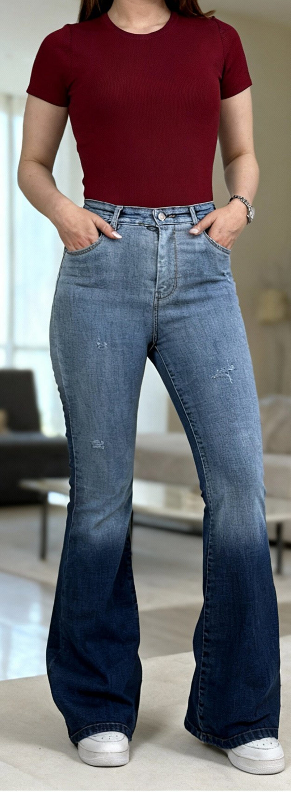 شلوار بوت کات سرمه ای رادو سفید