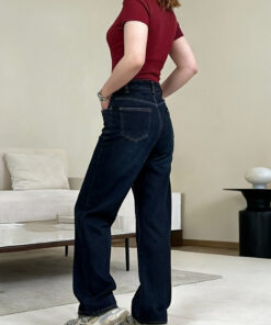 شلوار نیم بگ کمر ساده سرمه ای کاربنی