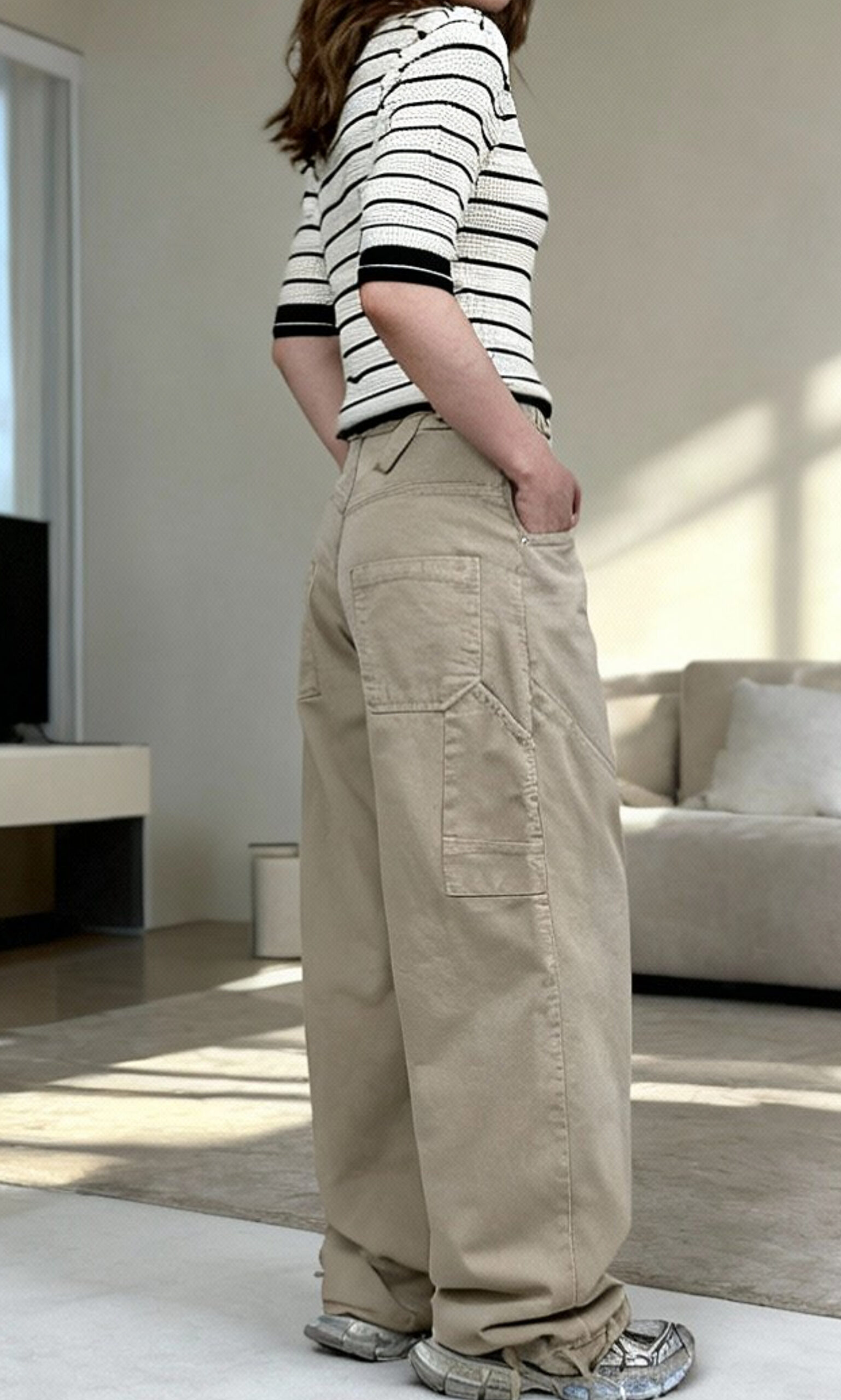 شلوار کارپنتر کرمی - Image 3