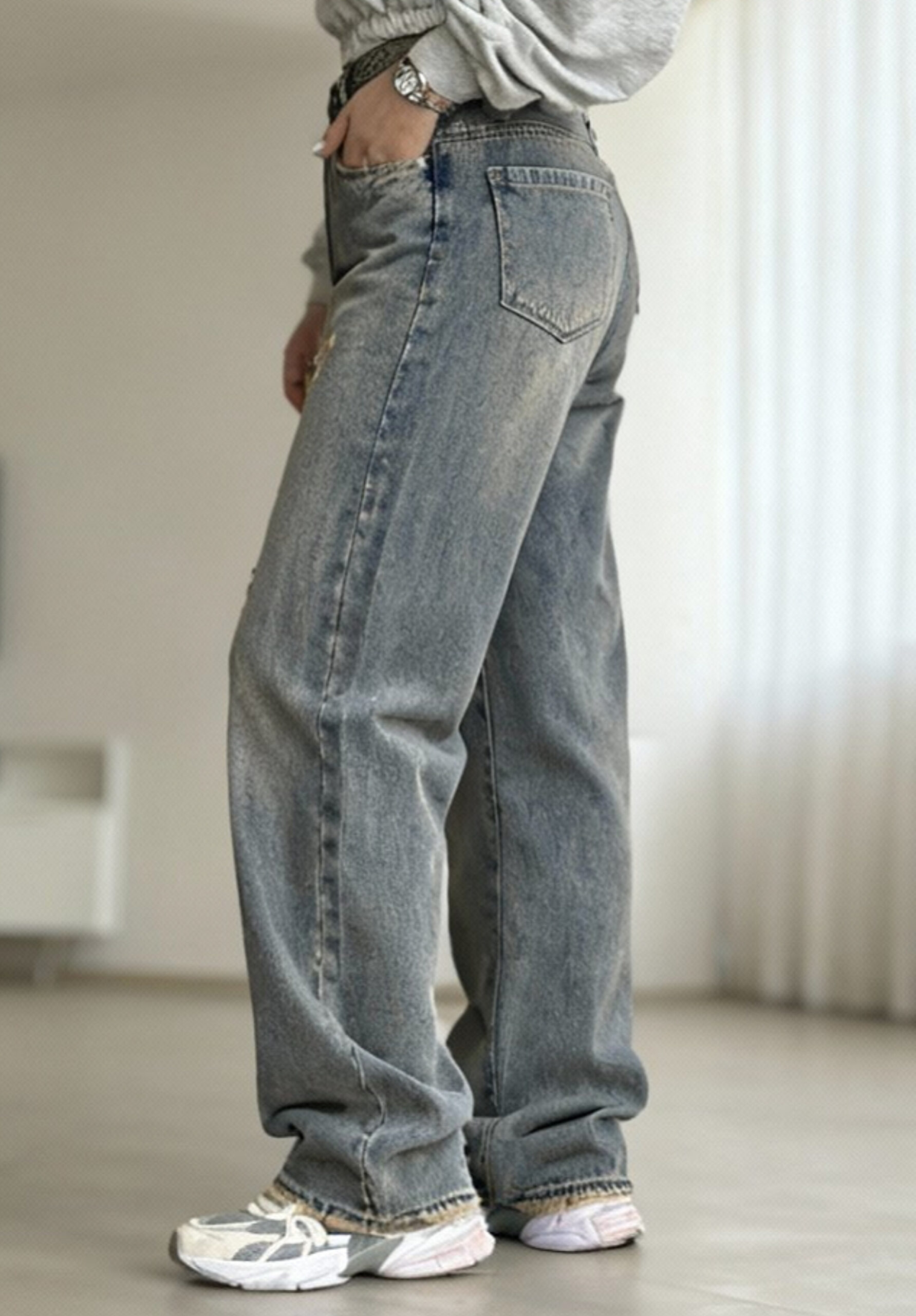 شلوار نیم بگ کمر ساده برفکی تینت - Image 3