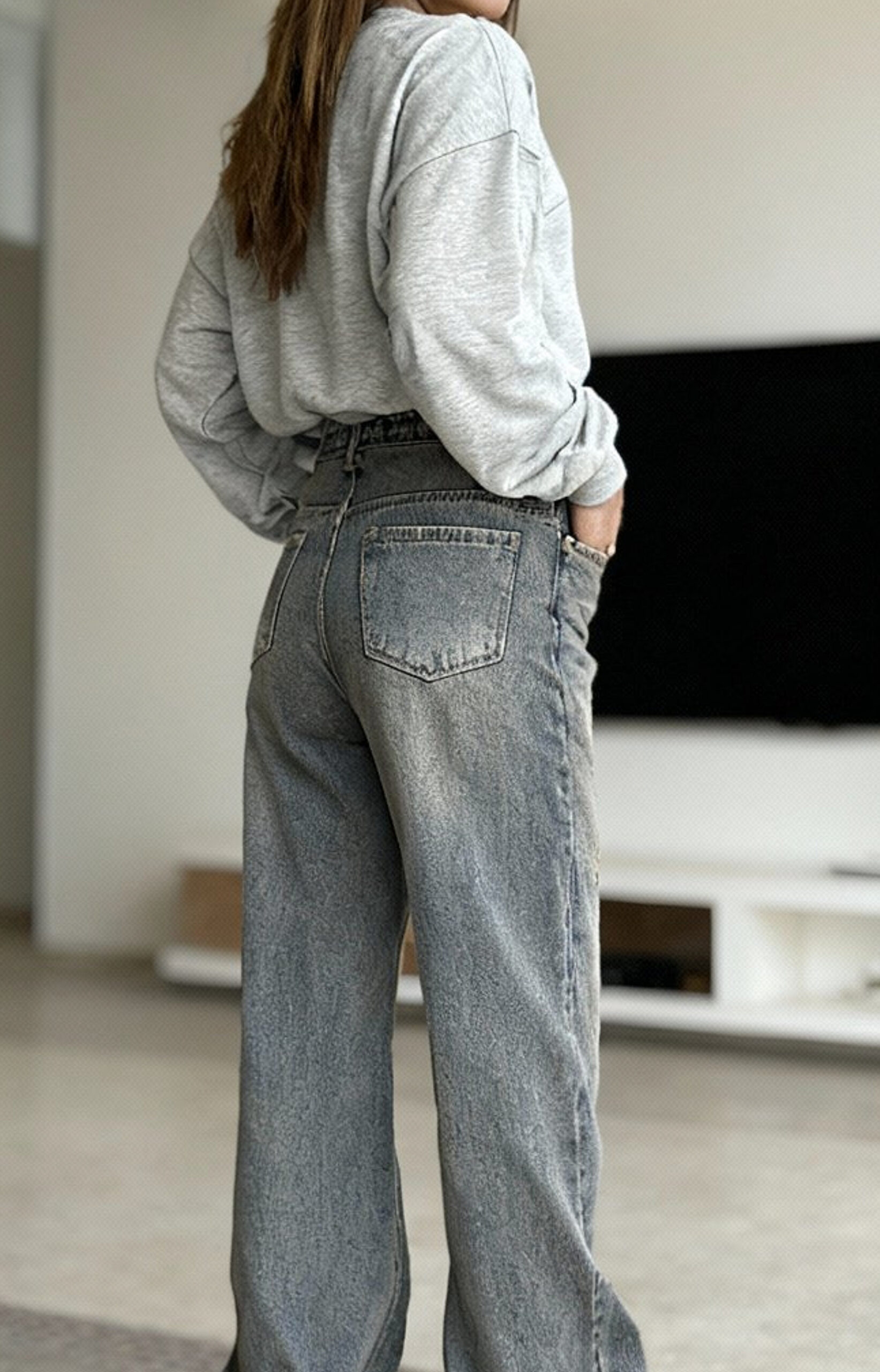 شلوار نیم بگ کمر ساده برفکی تینت - Image 6