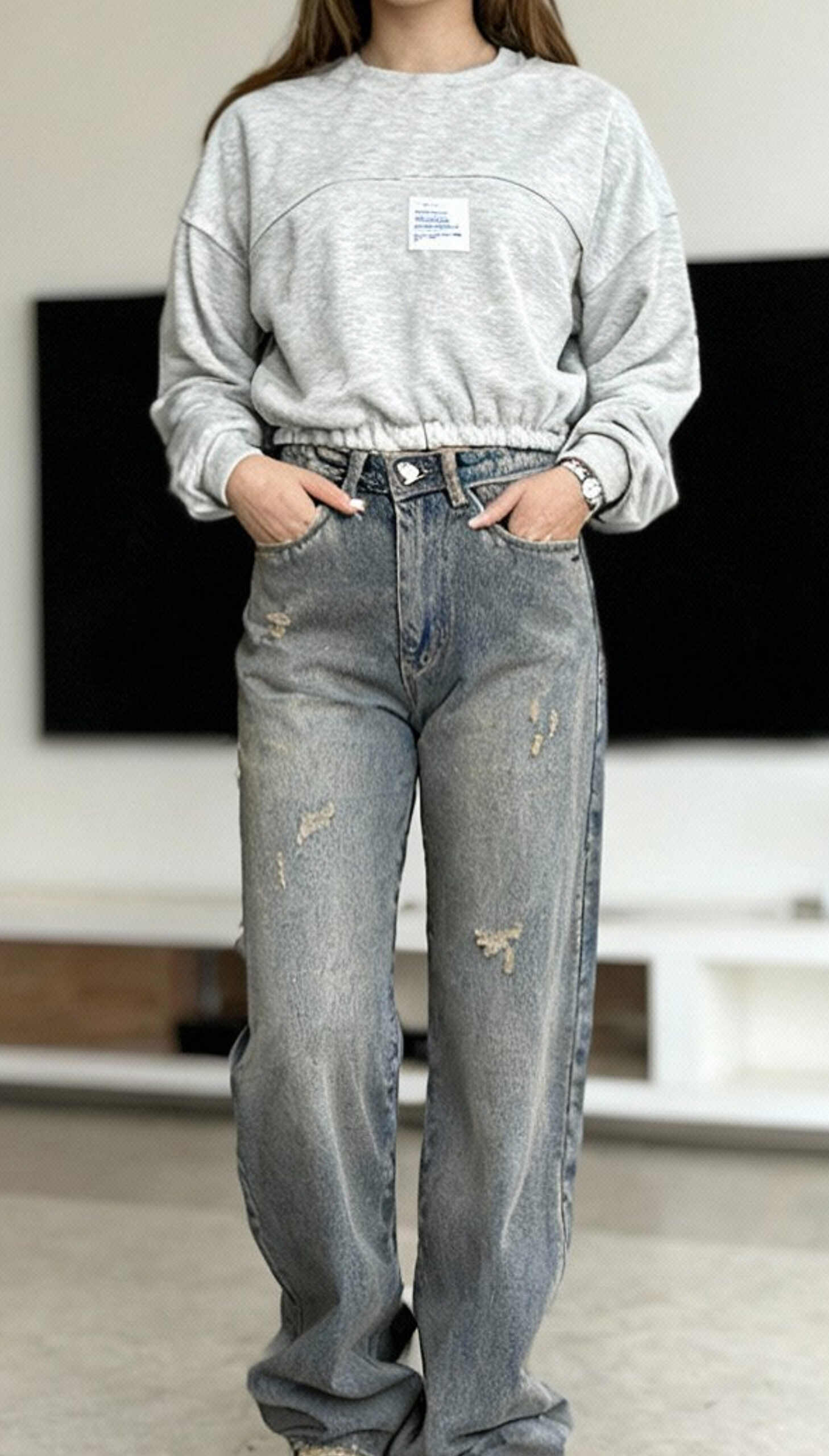 شلوار نیم بگ کمر ساده برفکی تینت - Image 7