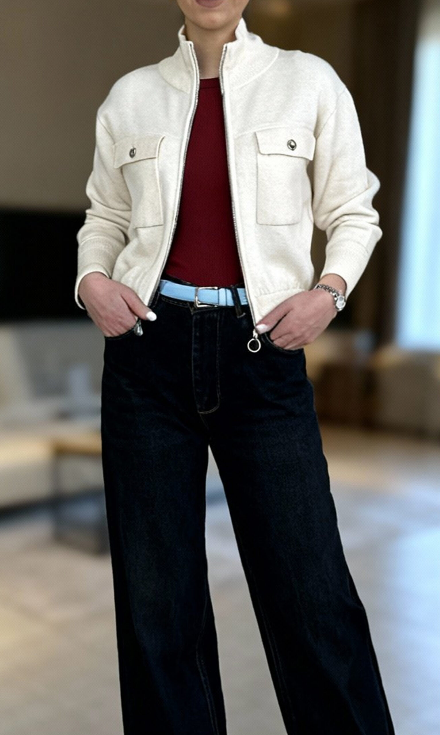 بامبر بافت دوجیب استخونی - Image 5