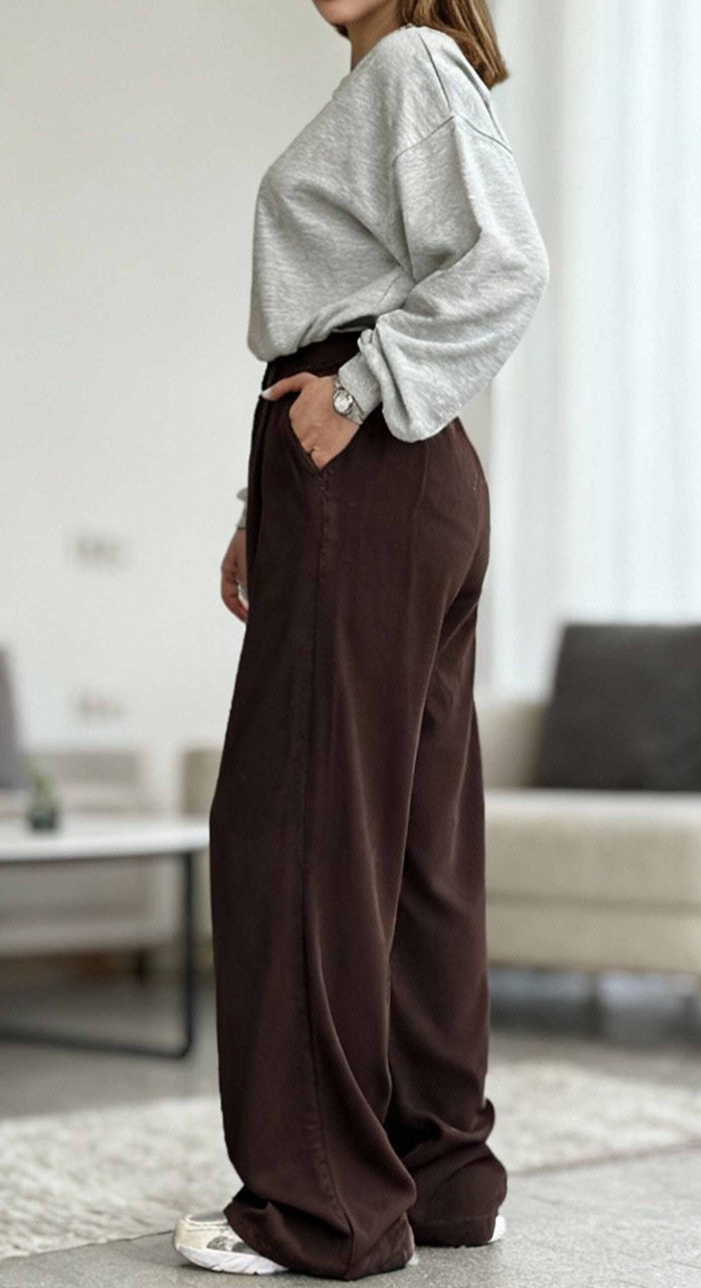 شلوار سیلک سایز بزرگ پرادا قهوه ای - Image 2