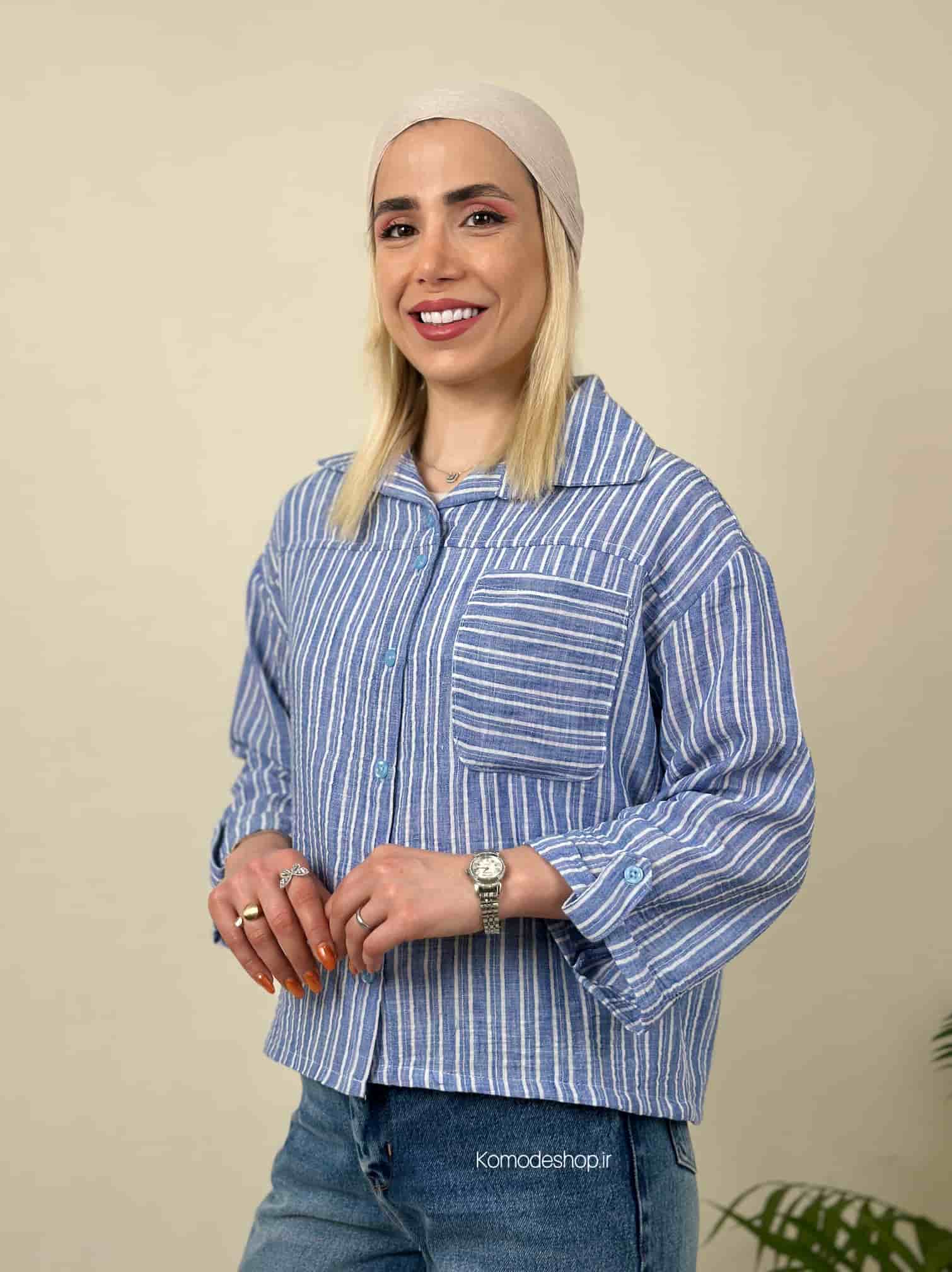 شومیز لینن زنانه راه راه loewe - Image 9