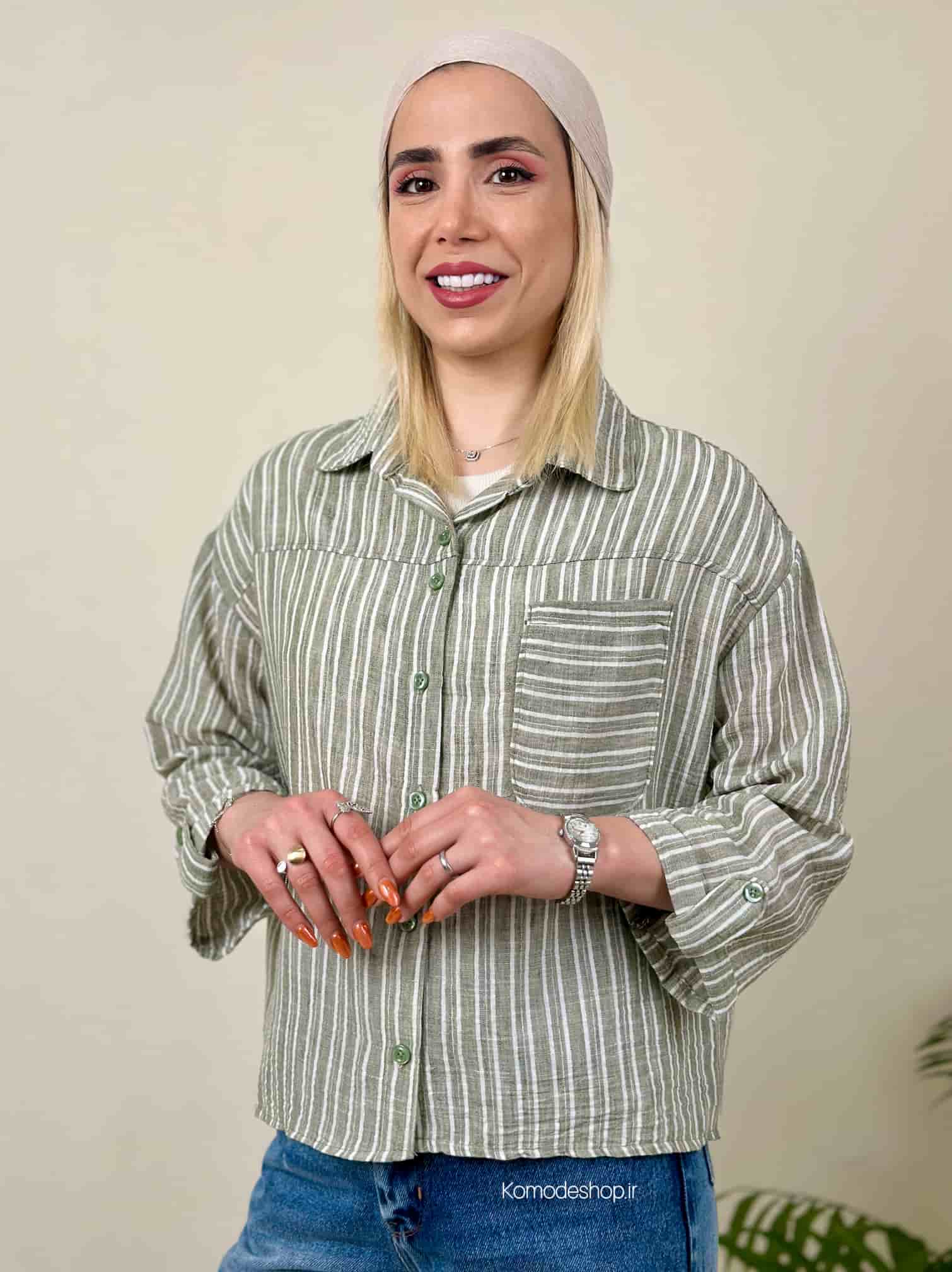 شومیز لینن زنانه راه راه loewe - Image 7