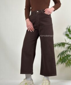 شلوار واید لگ کتان بسگوییتی قهوه ای