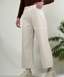 شلوار واید لگ کتان بسگوییتی استخونی