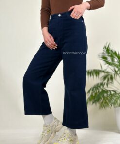 شلوار واید لگ کتان بسگوییتی سرمه ای