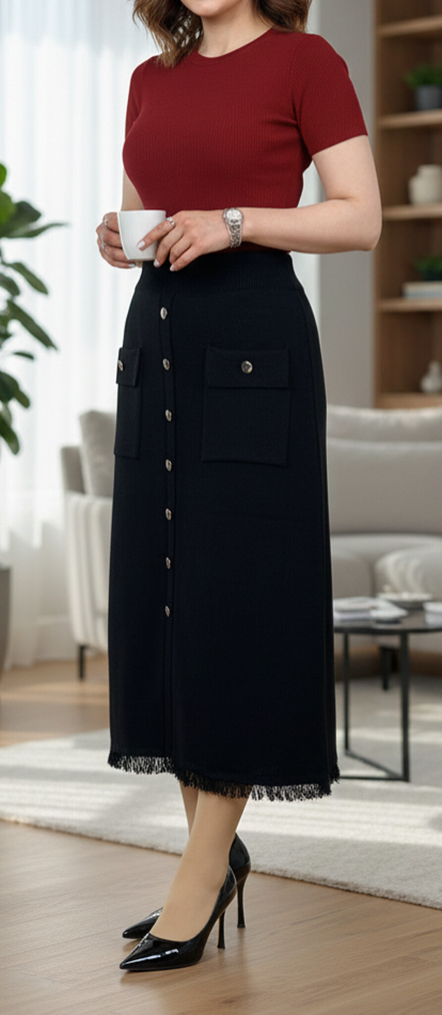 دامن بافت دکمه دار اسپنیش