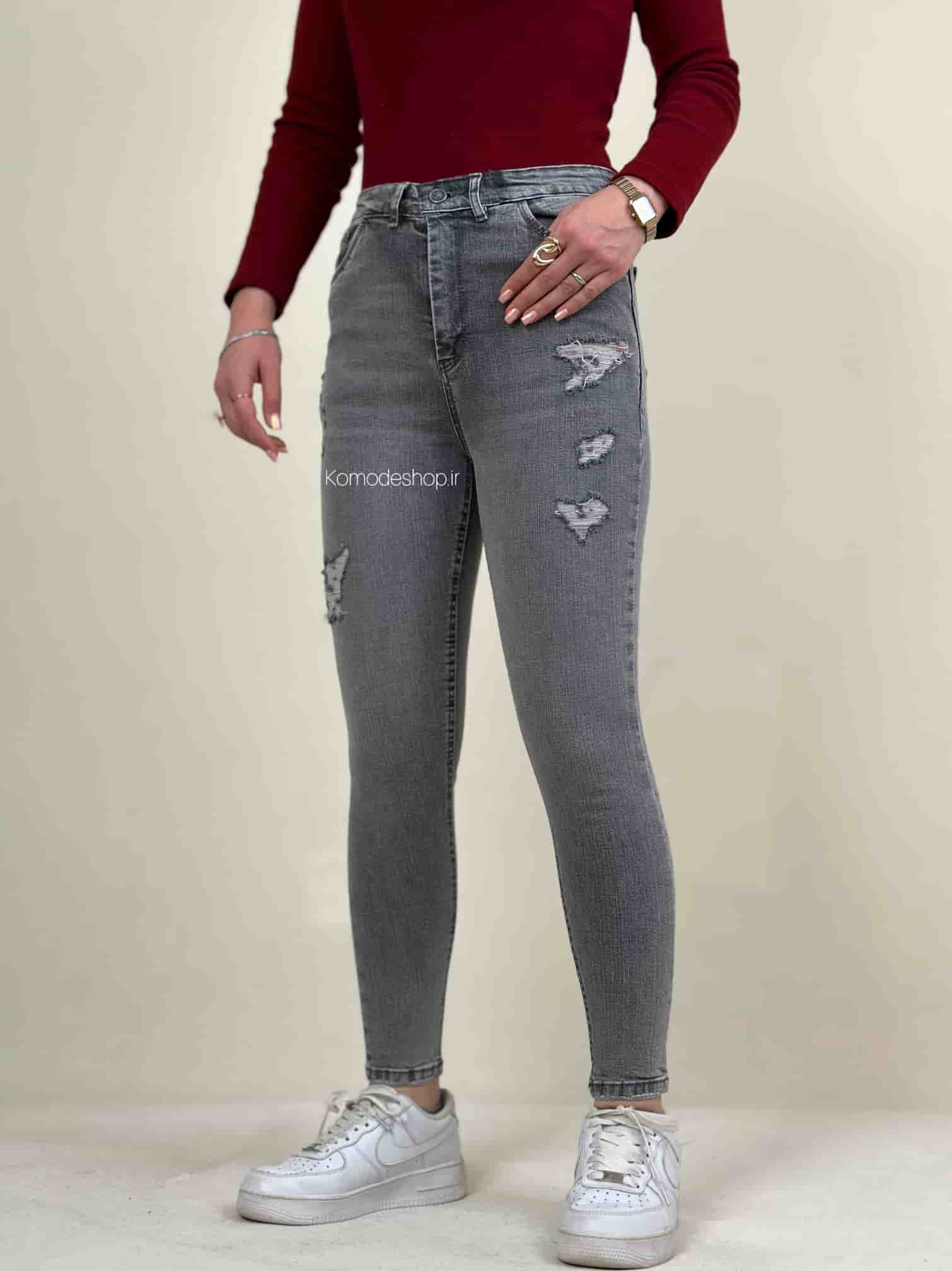 شلوار اسکینی زنانه طوسی روشن - Image 2