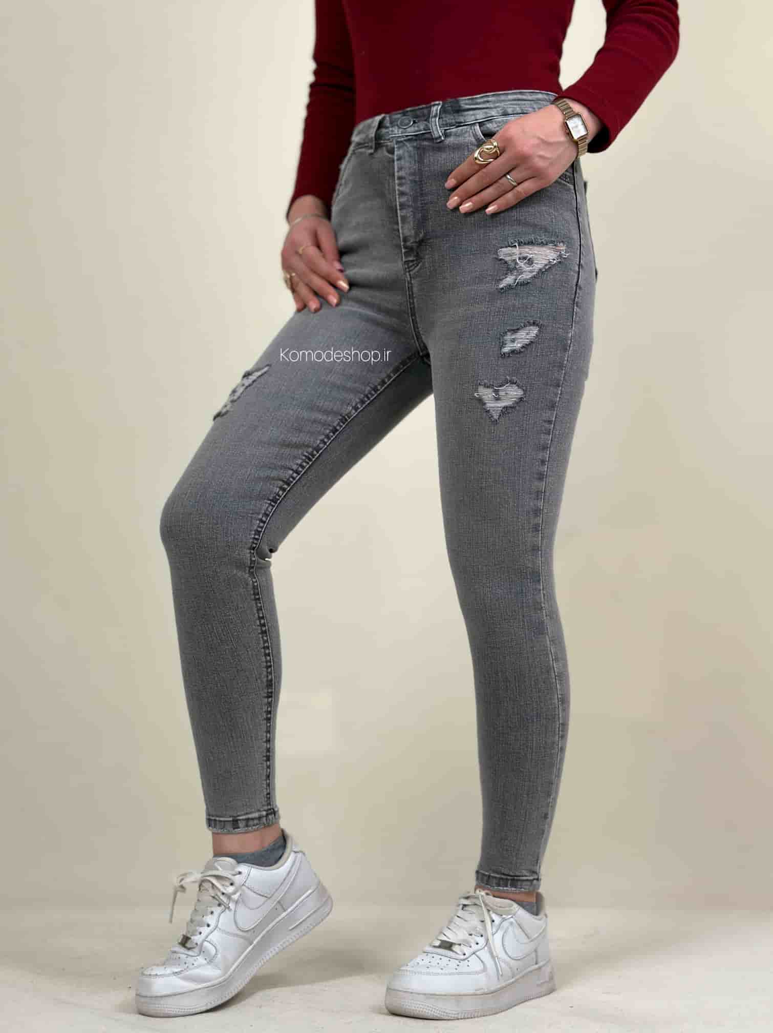 شلوار اسکینی زنانه طوسی روشن - Image 3