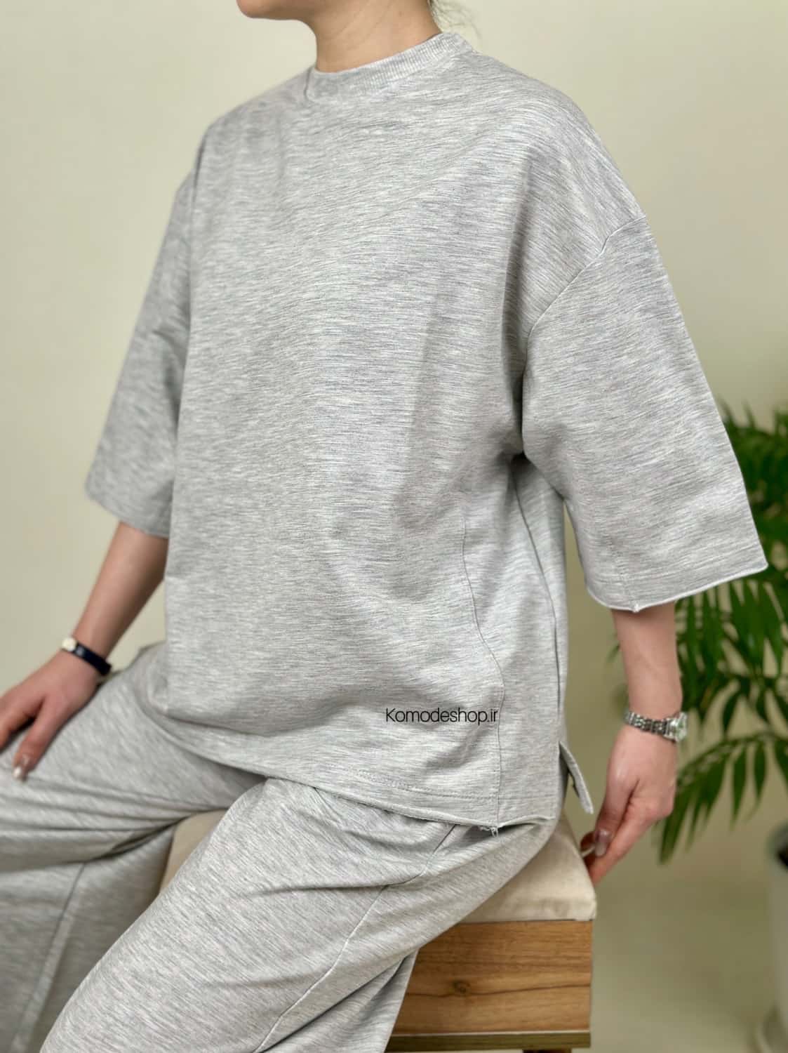 تیشرت باکسی بیسیک زنانه طوسی - Image 4