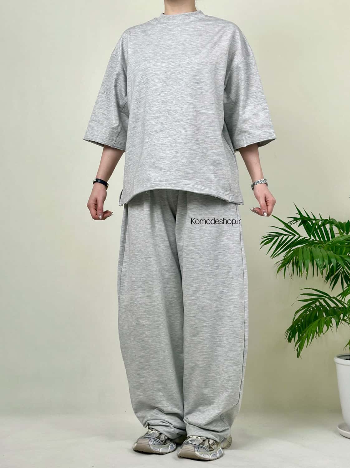 تیشرت باکسی بیسیک زنانه طوسی - Image 3
