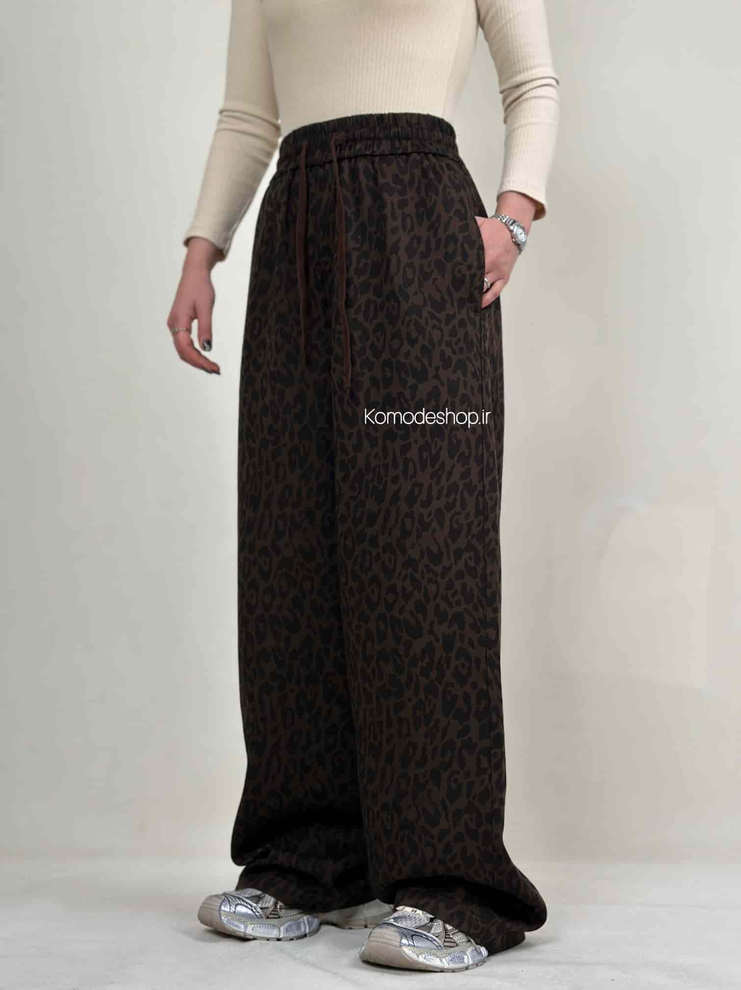 شلوار سیلک پلنگی کمر کش سه رنگ - Image 2