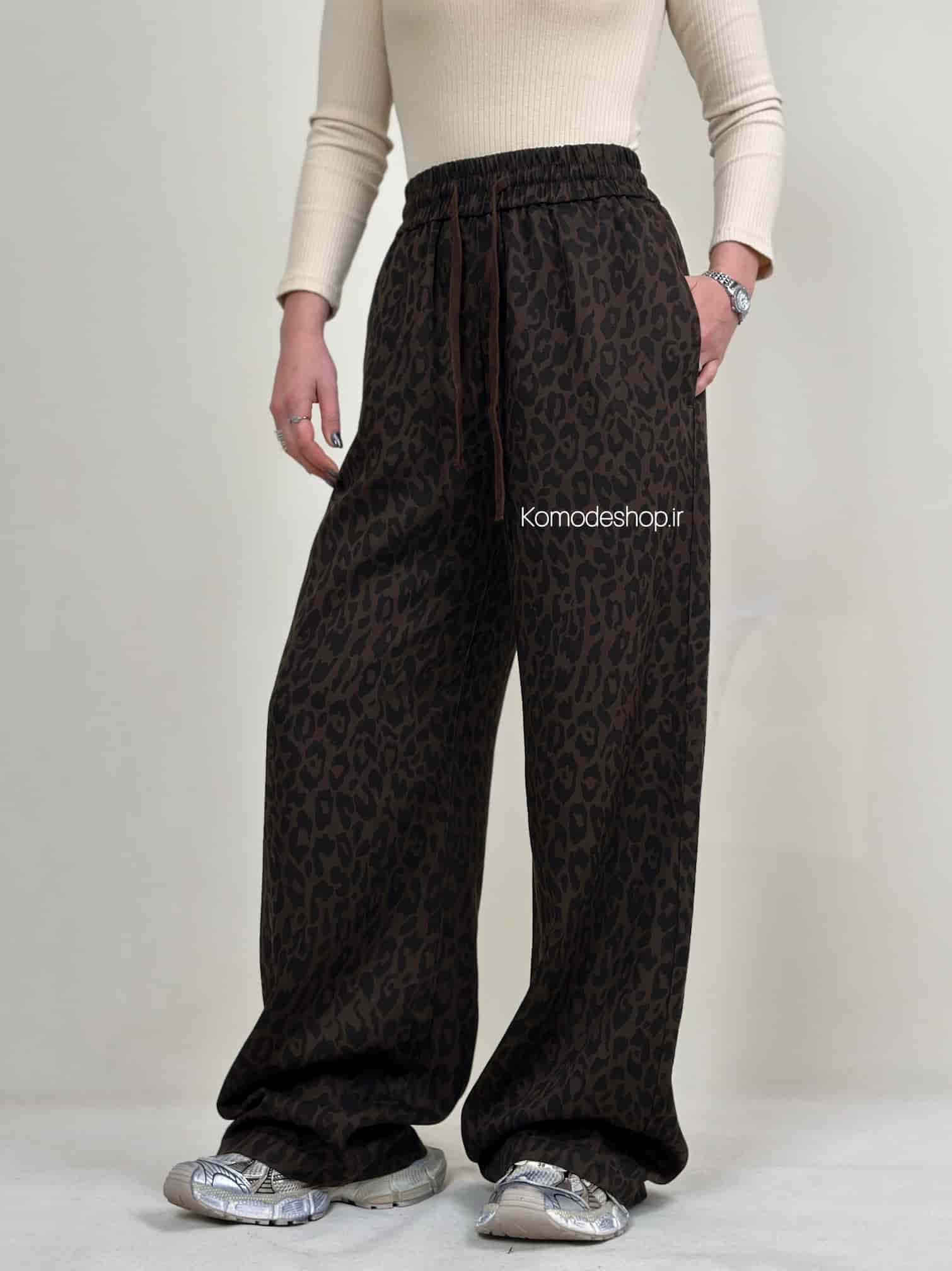 شلوار سیلک پلنگی کمر کش سه رنگ - Image 3