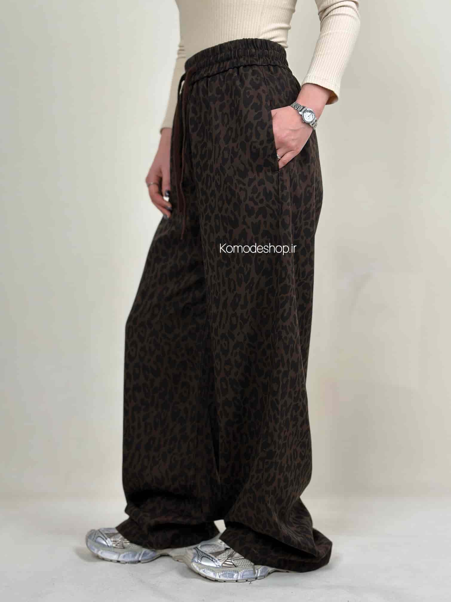 شلوار سیلک پلنگی کمر کش سه رنگ - Image 4