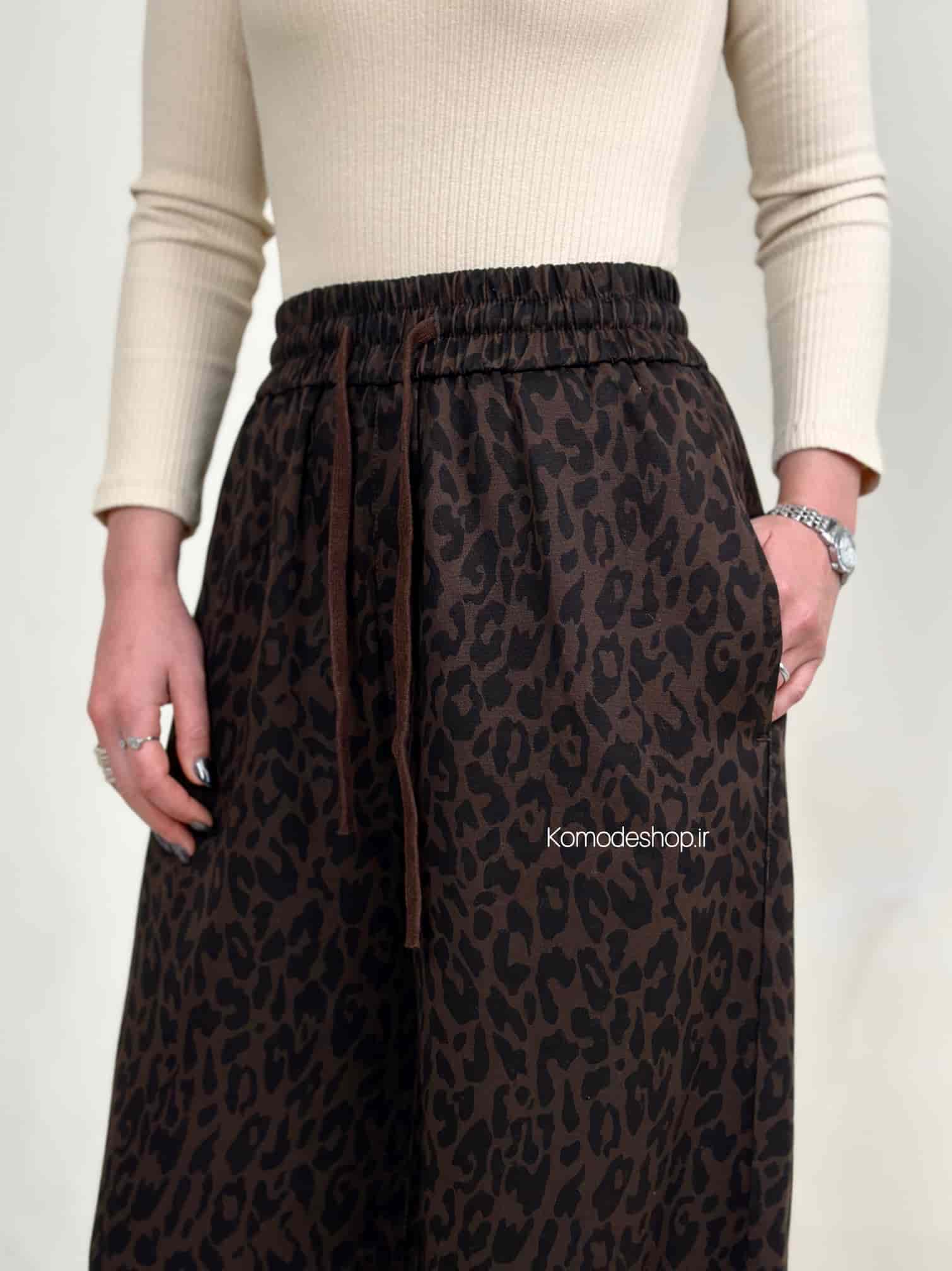 شلوار سیلک پلنگی کمر کش سه رنگ - Image 5