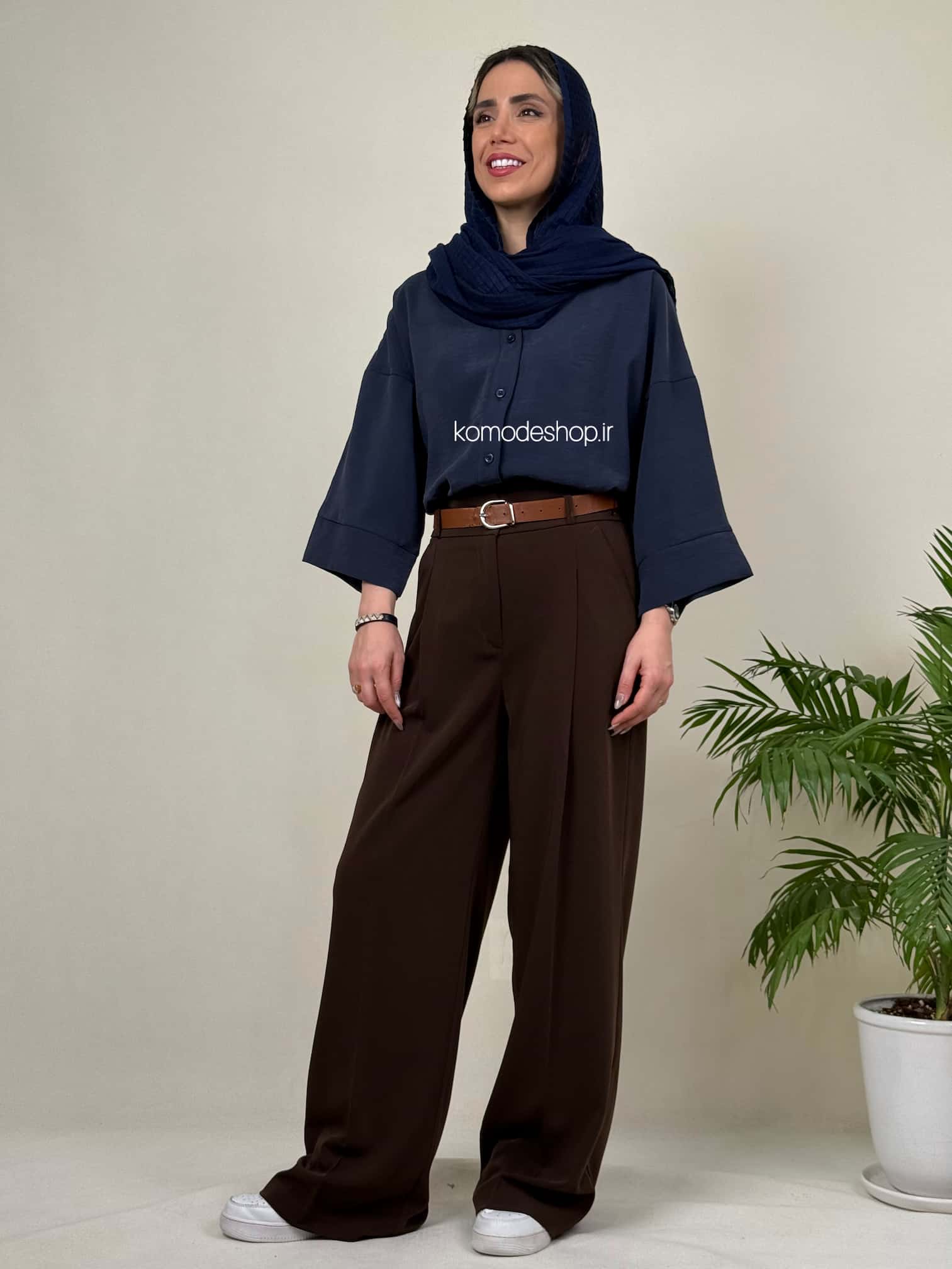 شلوار بگ کرپ زنانه دو دکمه - Image 12