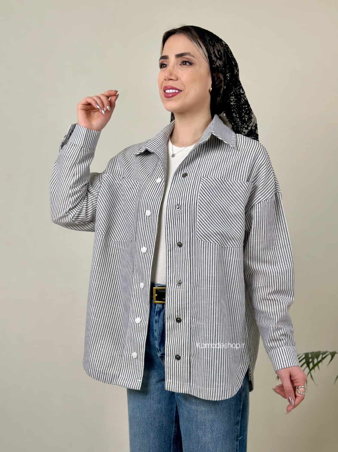 شومیز راه راه بلند زارا - Image 7