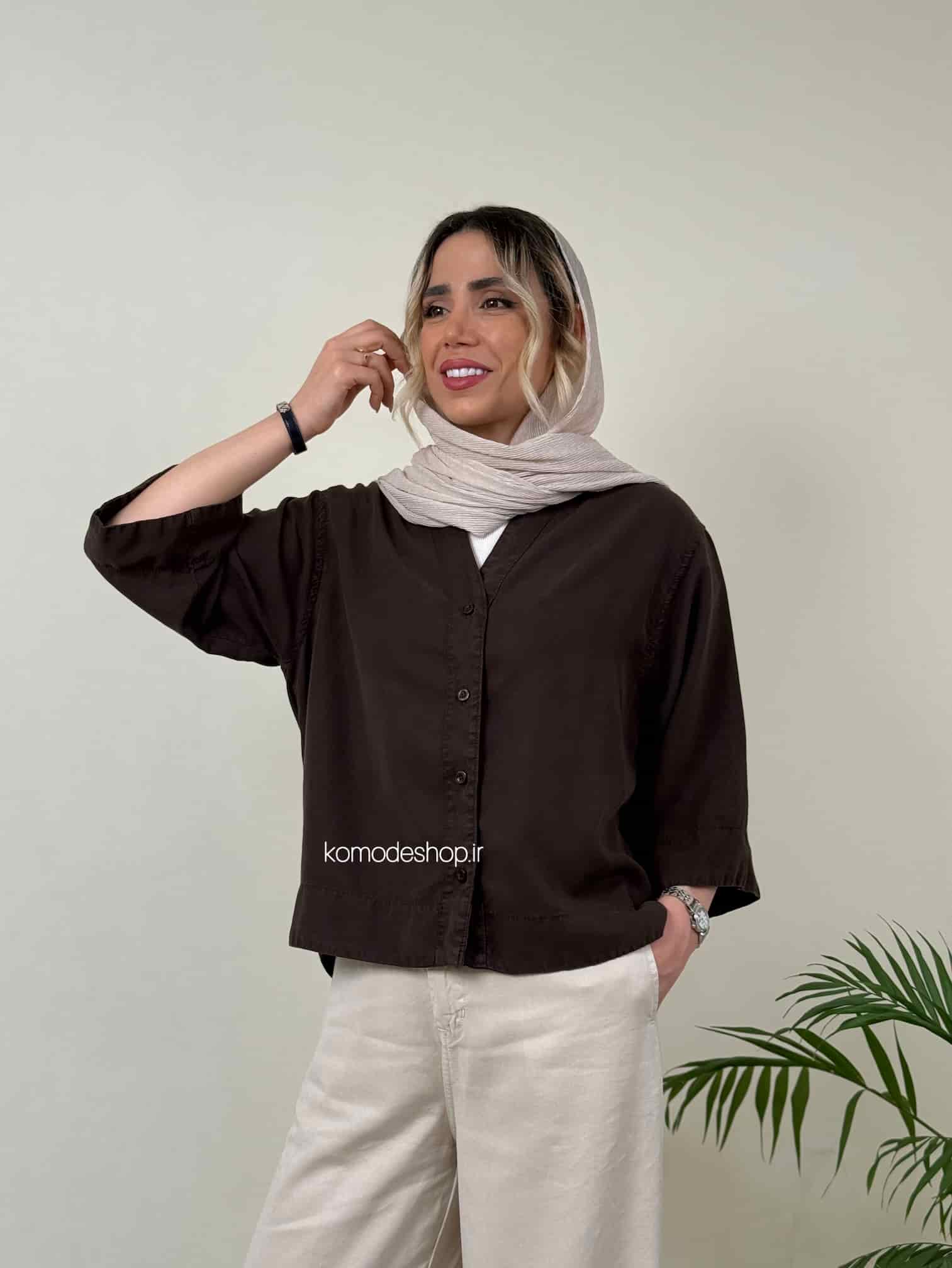 شومیز سیلک باکسی کراپ زنانه - Image 3