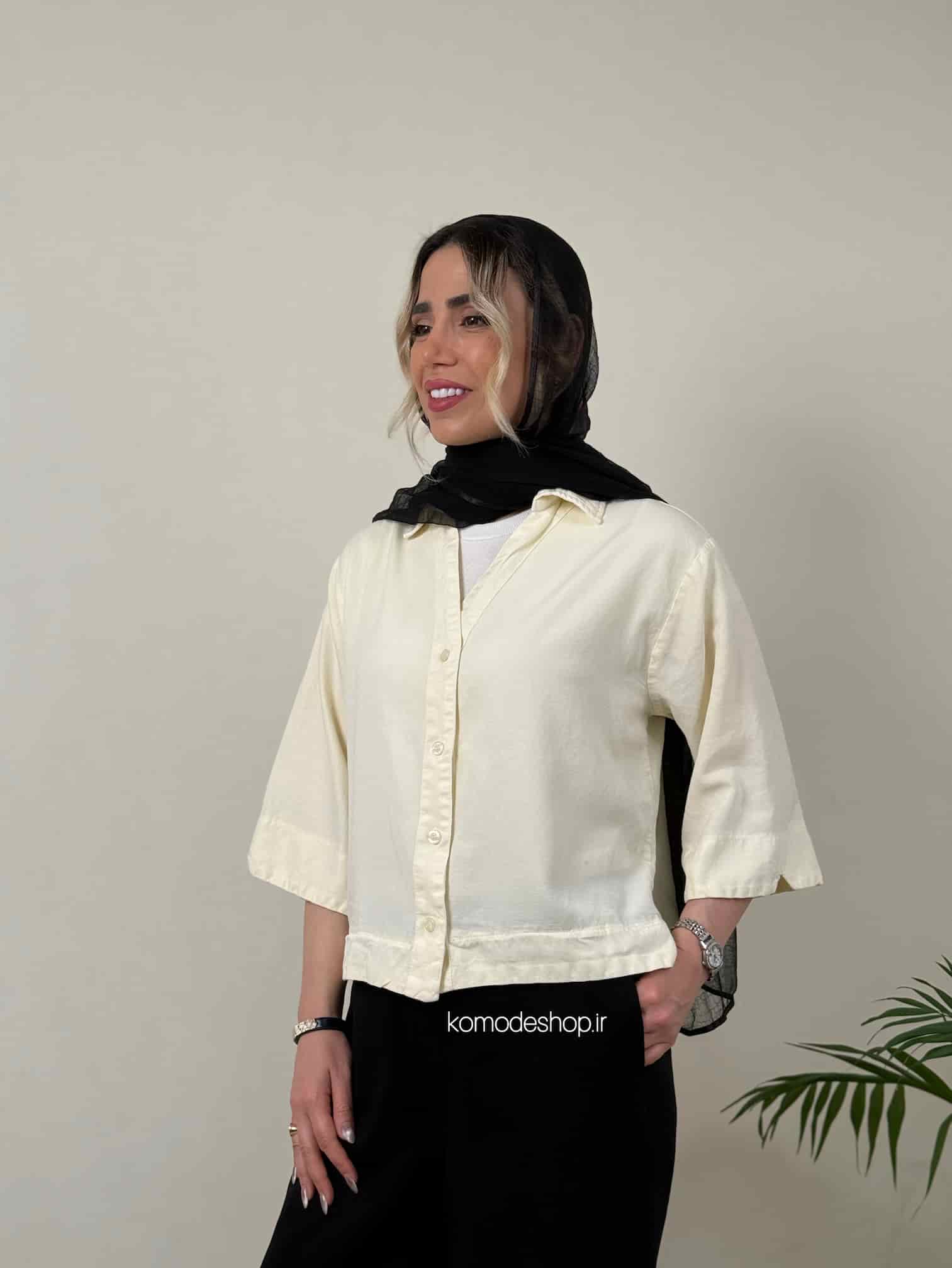 شومیز سیلک باکسی کراپ زنانه - Image 5