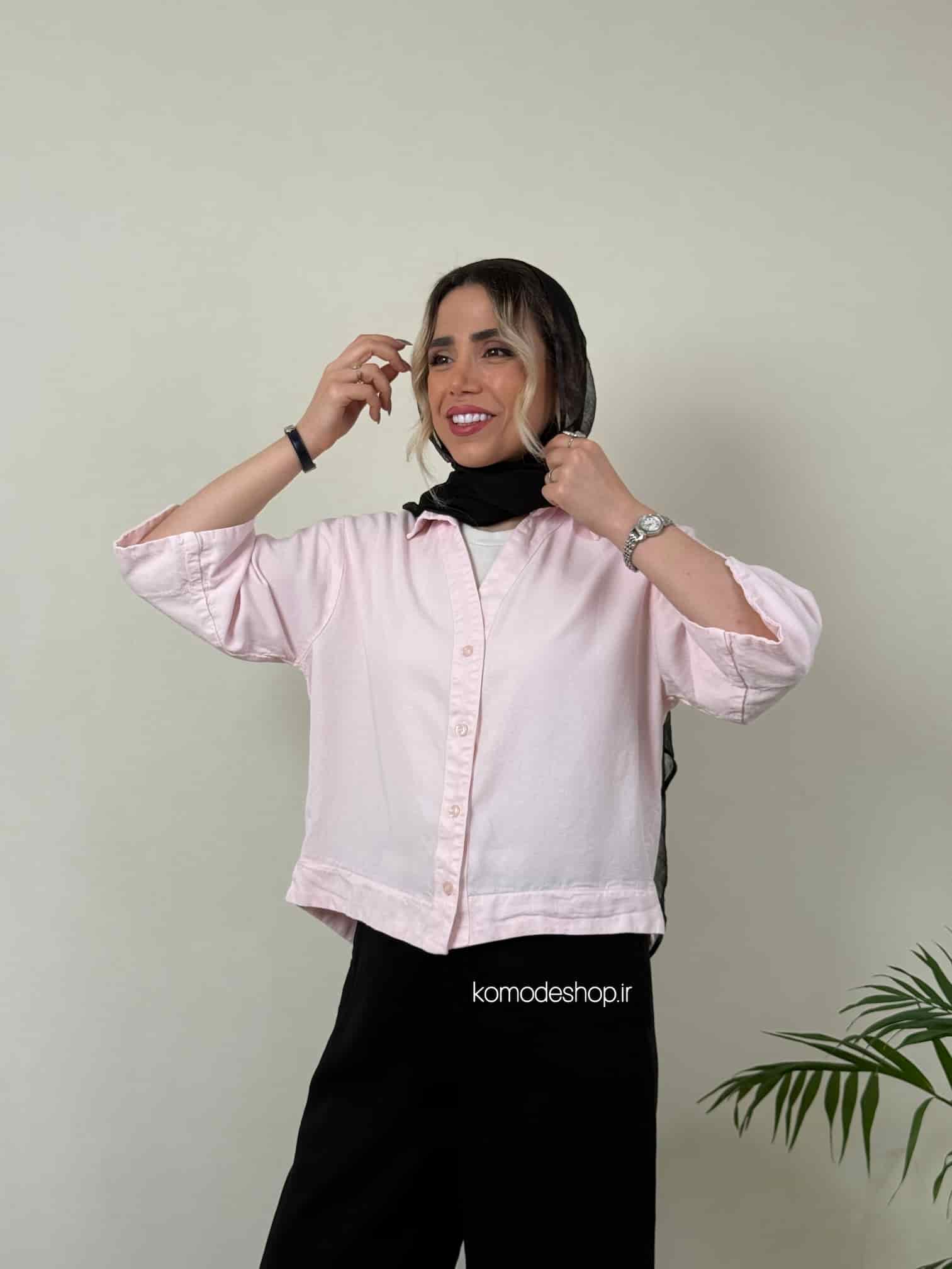 شومیز سیلک باکسی کراپ زنانه - Image 6