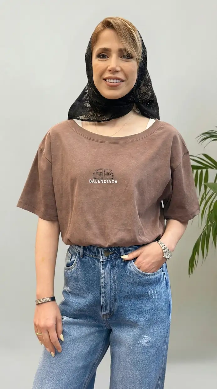 تیشرت دو تکه زنانه نخی مدل بالنسیاگا - Image 7