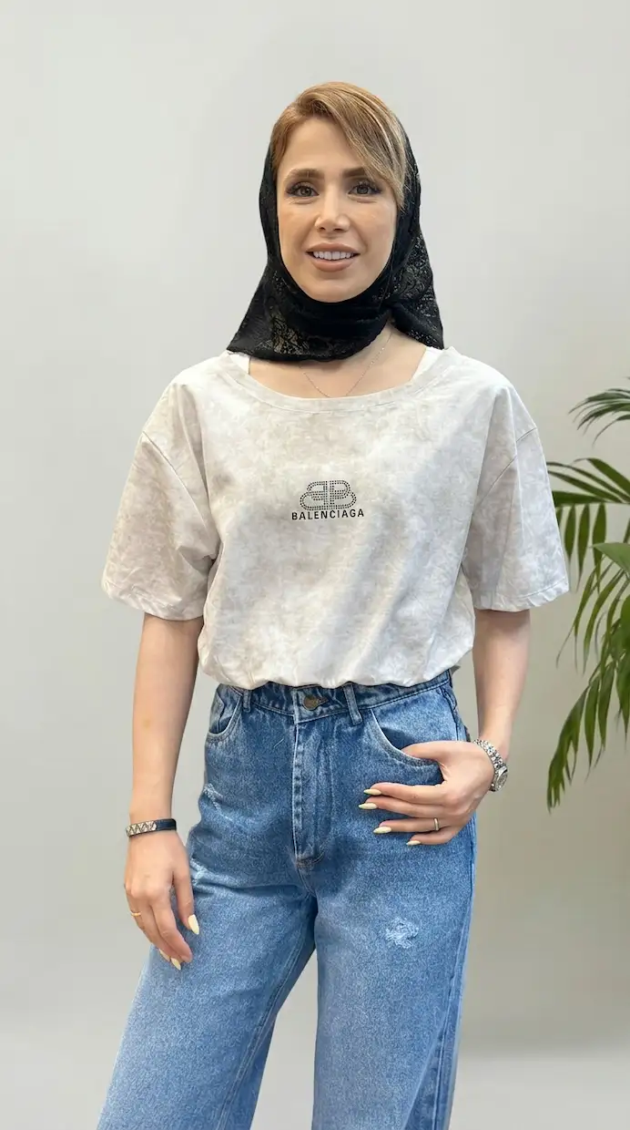 تیشرت دو تکه زنانه نخی مدل بالنسیاگا - Image 5