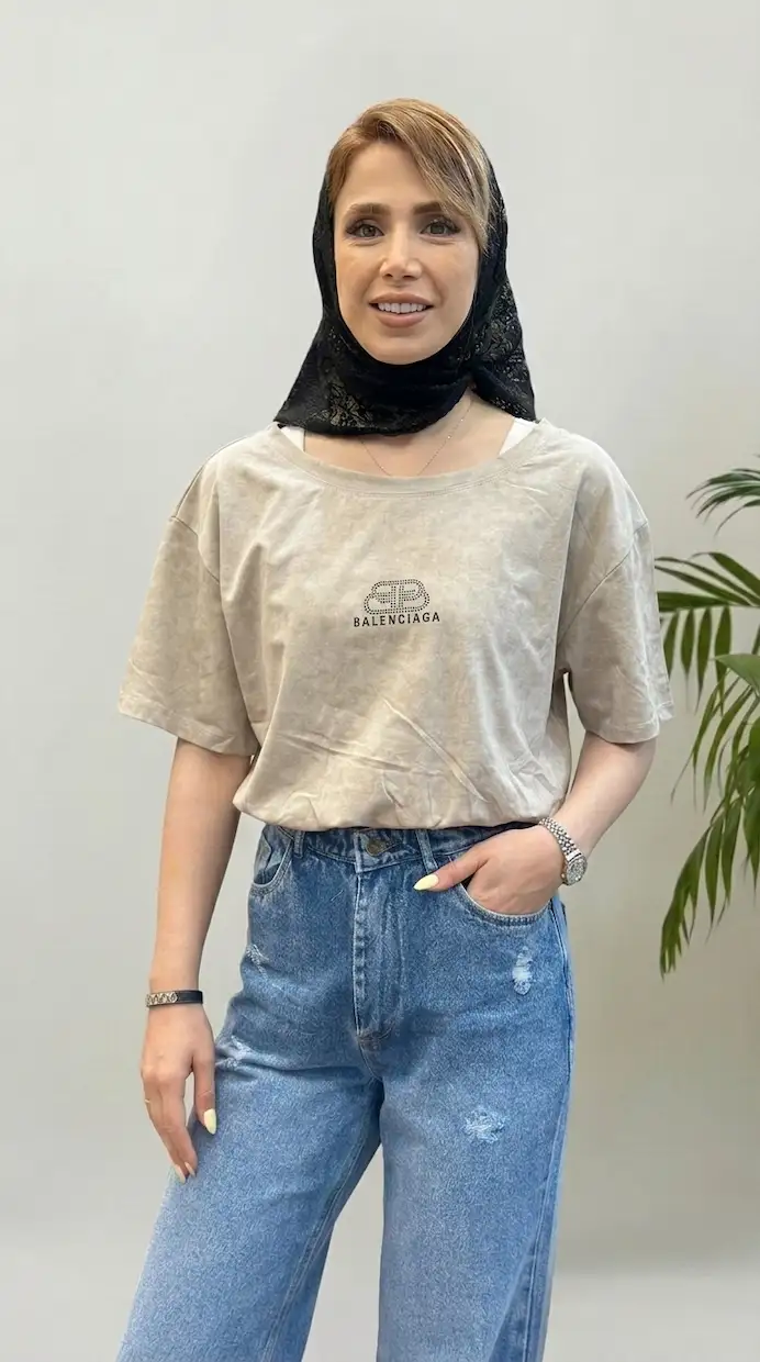 تیشرت دو تکه زنانه نخی مدل بالنسیاگا - Image 6