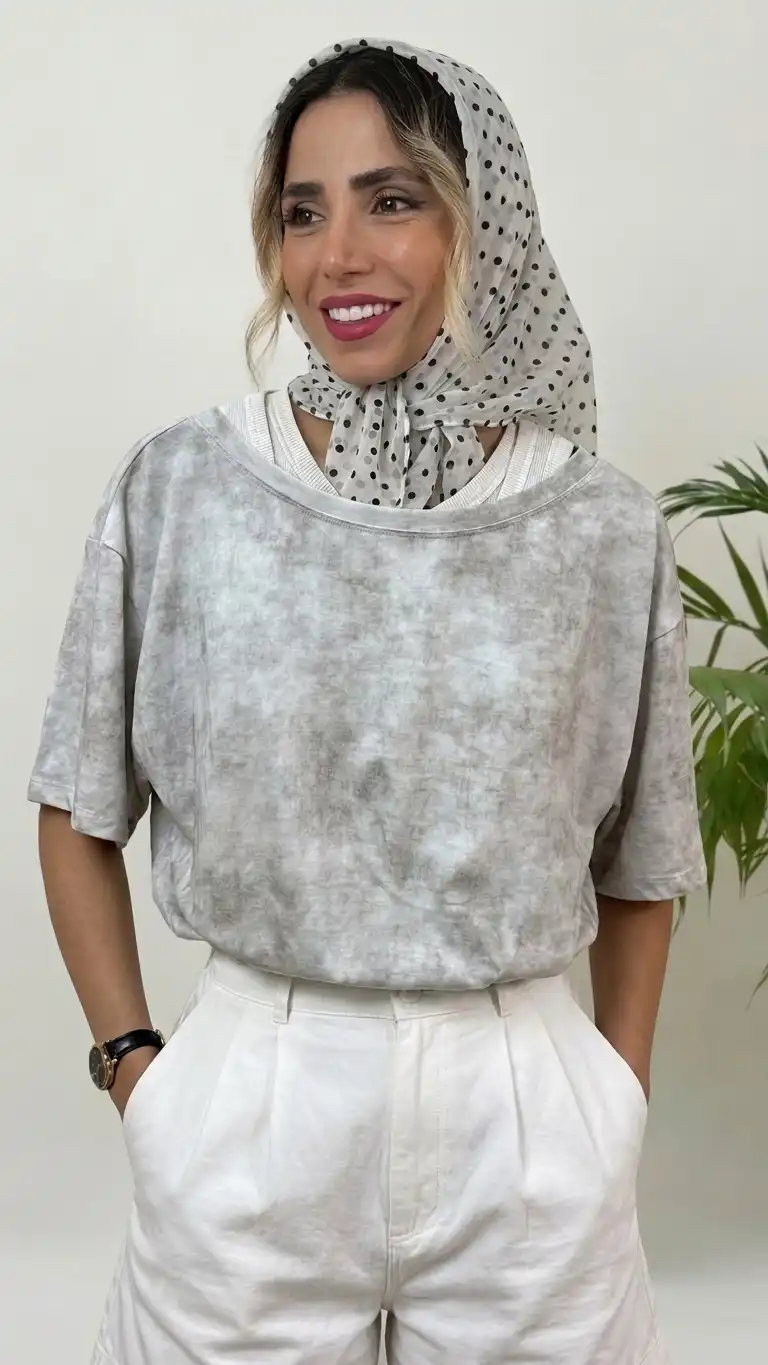 تیشرت دو تکه زنانه نخی مدل قارچی - Image 5