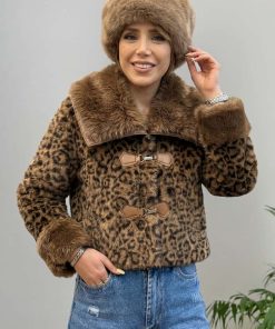کت خز پلنگی زنانه مدل لئو