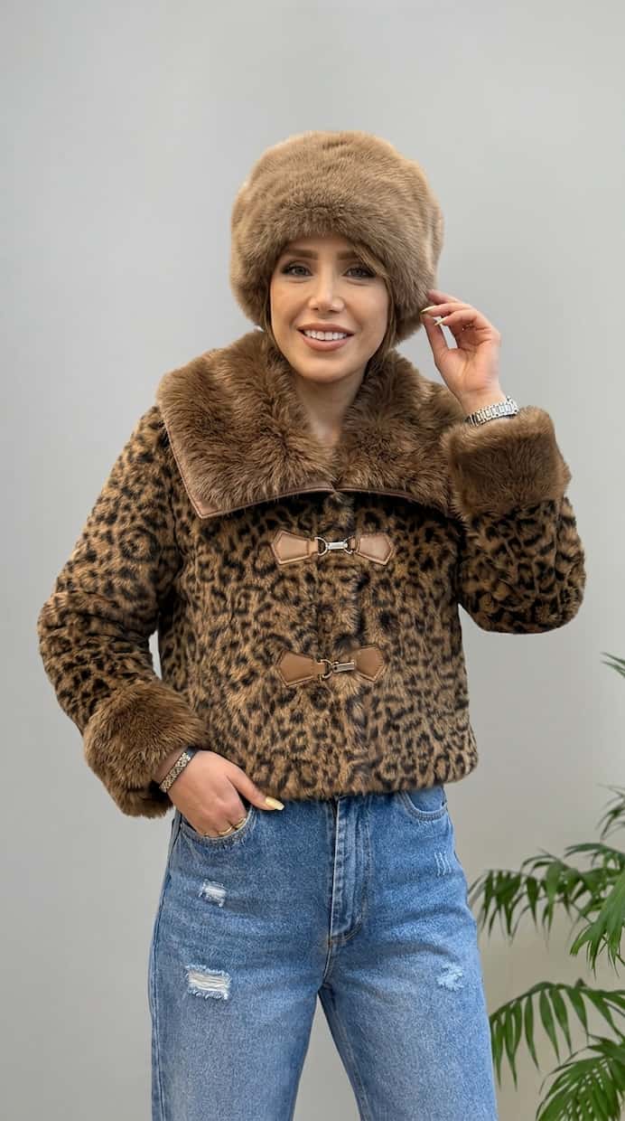 کت خز پلنگی زنانه مدل لئو